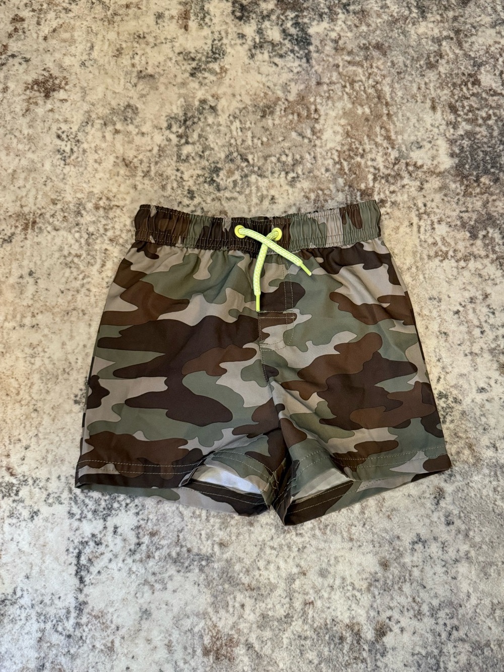 wonder nation Camo Swim Trunks with Neon Yellow Drawstring